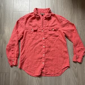 Tommy Bahama Salmon Button Down 100% Linen Shirt Summer Coastal Seaside Medium